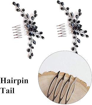 Juliyeh 2 Pcs Black Teardrop Small Hair Comb Women Rhinestone Hair Piece Bridal Hair Clip for Her Party Headpiece - Image 4