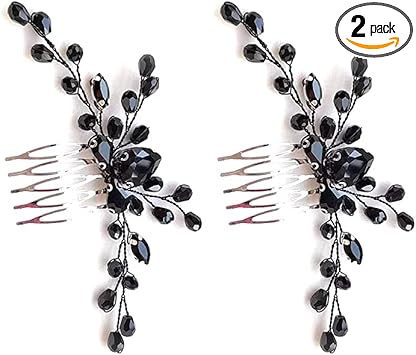 Juliyeh 2 Pcs Black Teardrop Small Hair Comb Women Rhinestone Hair Piece Bridal Hair Clip for Her Party Headpiece - Image 1
