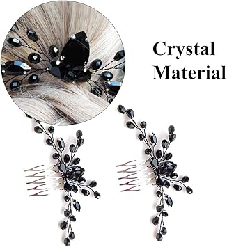 Juliyeh 2 Pcs Black Teardrop Small Hair Comb Women Rhinestone Hair Piece Bridal Hair Clip for Her Party Headpiece - Image 3