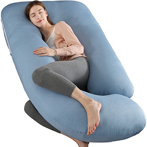 Elover Pregnancy Pillows with Cooling Cover,U-Shaped Full Body Maternity Pillow for Side Sleepers 57 Inch-Support for Back, Hip, Belly, Legs for Pregnant Women (Cooling Material,Haze Blue) - Image 1