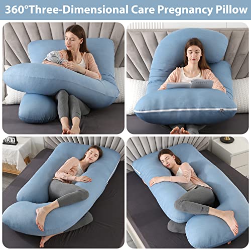 Elover Pregnancy Pillows with Cooling Cover,U-Shaped Full Body Maternity Pillow for Side Sleepers 57 Inch-Support for Back, Hip, Belly, Legs for Pregnant Women (Cooling Material,Haze Blue) - Image 2