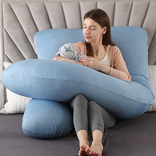 Elover Pregnancy Pillows with Cooling Cover,U-Shaped Full Body Maternity Pillow for Side Sleepers 57 Inch-Support for Back, Hip, Belly, Legs for Pregnant Women (Cooling Material,Haze Blue) - Image 4
