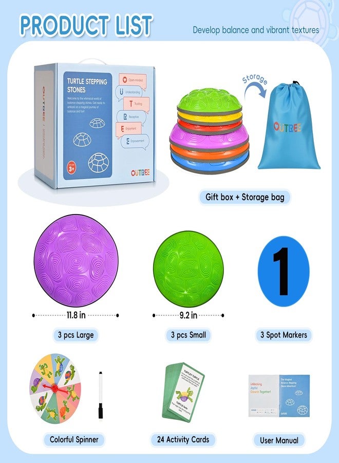 OUTREE Stepping Stones for Kids, 6 Pcs Balance Training and Sensory Coordination Turtle Stepping Stones for Obstacle Course，Non-Slip Bottom Balance Stone for Indoor or Outdoor Play - Image 3