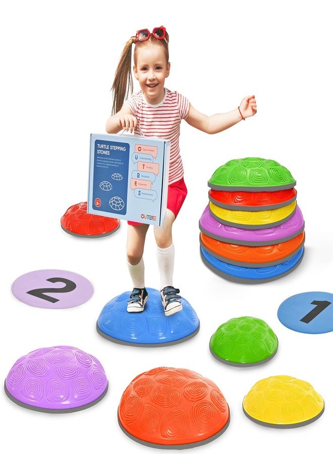 OUTREE Stepping Stones for Kids, 6 Pcs Balance Training and Sensory Coordination Turtle Stepping Stones for Obstacle Course，Non-Slip Bottom Balance Stone for Indoor or Outdoor Play - Image 1