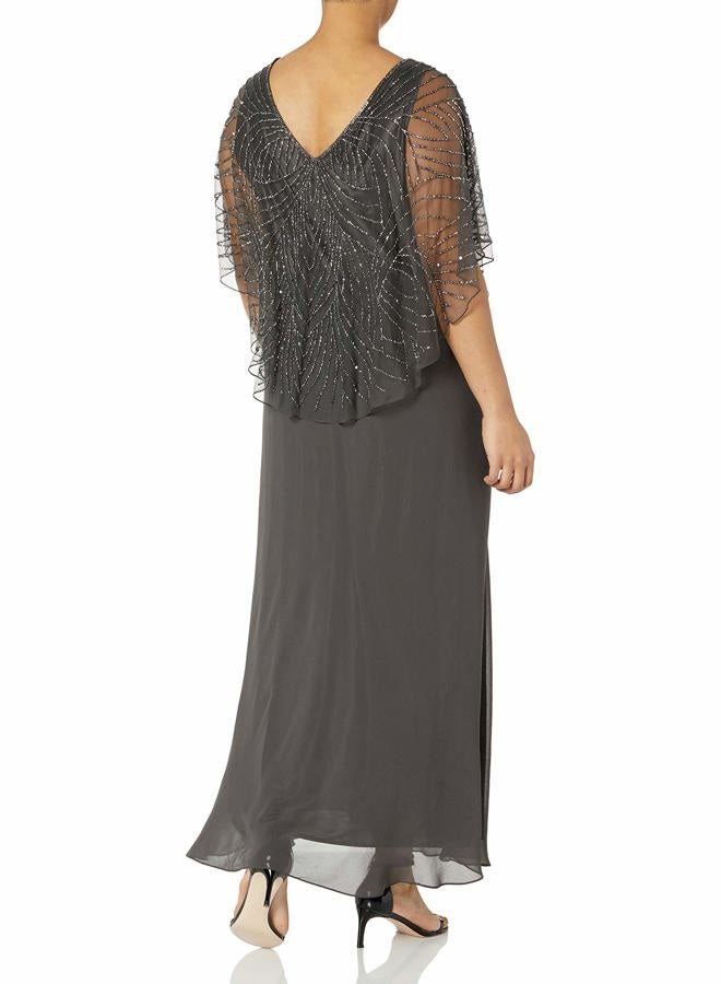 J Kara Women's Plus Size Pop Over Long Beaded Dress, Slate/Mercury, 20 Plus - Image 2