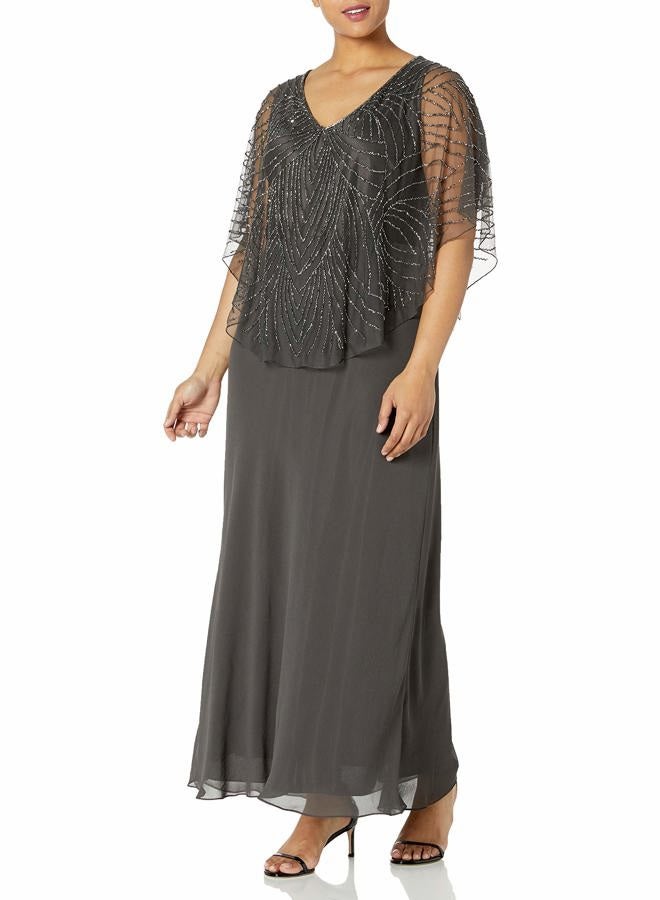 J Kara Women's Plus Size Pop Over Long Beaded Dress, Slate/Mercury, 20 Plus - Image 1