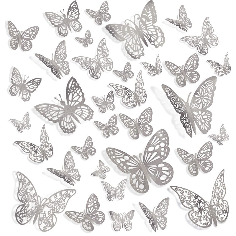 بي تي واي ام اس 144 PCS 3D Butterly Wall Stickers Decor 6 Styles 3 Sives - Image 4