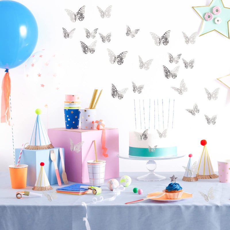 بي تي واي ام اس 144 PCS 3D Butterly Wall Stickers Decor 6 Styles 3 Sives - Image 5