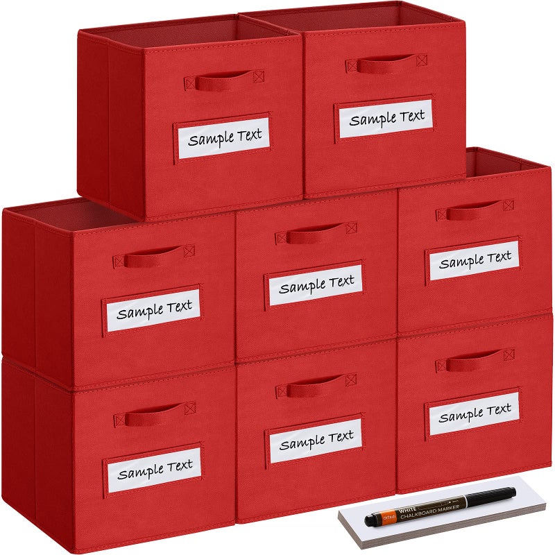 artsdi 13x13x13 storage cube binsSet of 8 Fabric storage cubes with 8 Labels Window Cards  a Pen storage cubes 13x13 Collapsible 13 inch cube storage bins Cubby Organizer Boxes Red