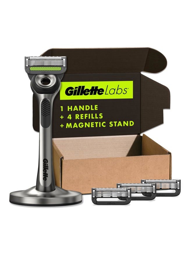 Gillette مختبرات مع شريط تقشير من جيليت للحلاقة للرجال - 1 مقبض، 4 شفرات حلاقة إضافية، هدايا العيد للرجال، تشمل حامل مغناطيسي فاخر - Image 1