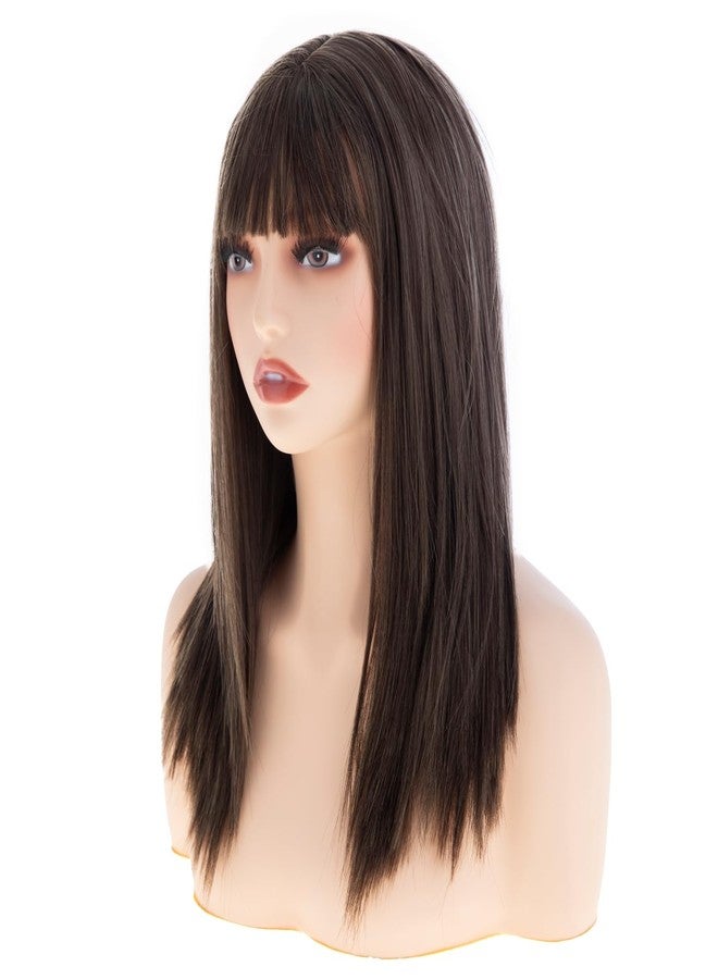 Wiwige Long Brown Straight Wigs with Bangs Synthetic Natural Looking Layered Hair Wig for Women Daily Party Use - Image 3