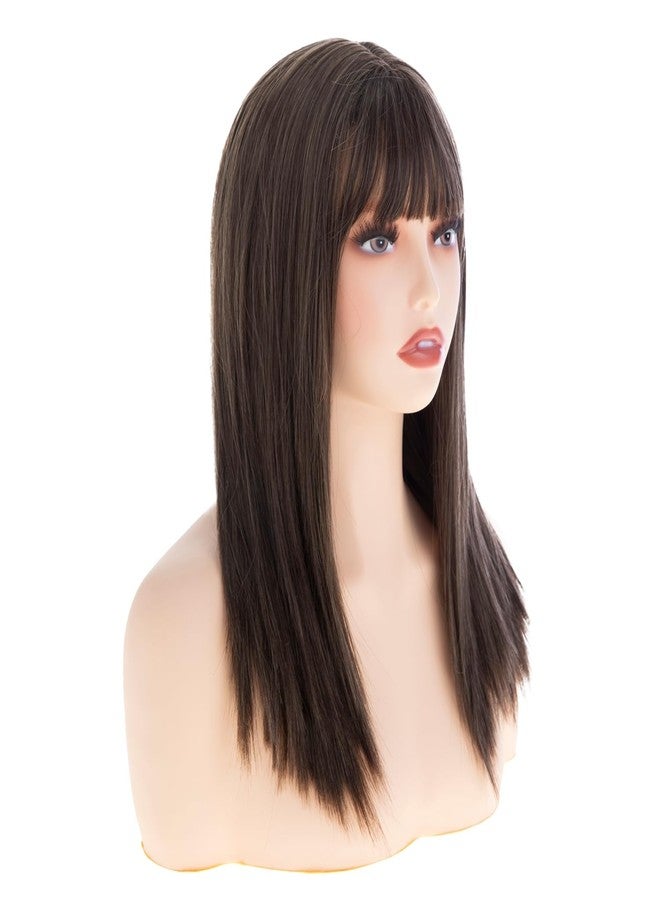 Wiwige Long Brown Straight Wigs with Bangs Synthetic Natural Looking Layered Hair Wig for Women Daily Party Use - Image 4