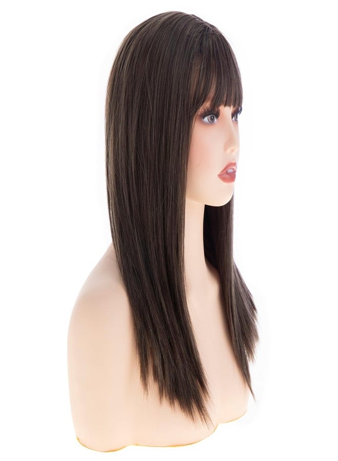 Wiwige Long Brown Straight Wigs with Bangs Synthetic Natural Looking Layered Hair Wig for Women Daily Party Use - Image 5