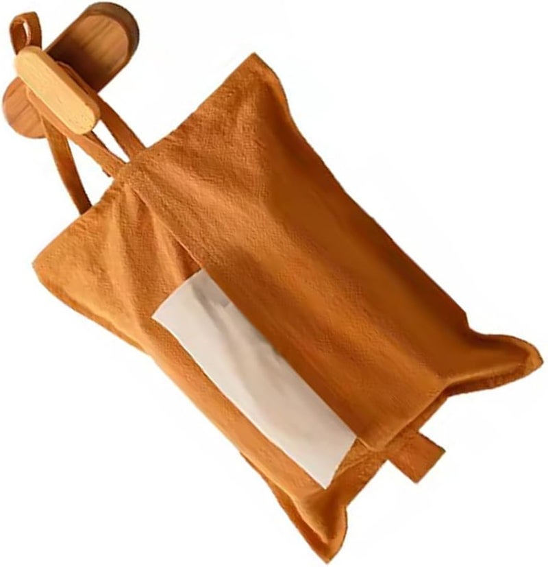 حامل علبة المناديل القطنية المغسول بلون الكراميل المثبت على الحائط منظّم التخزين متعدد الوظائف - Image 5