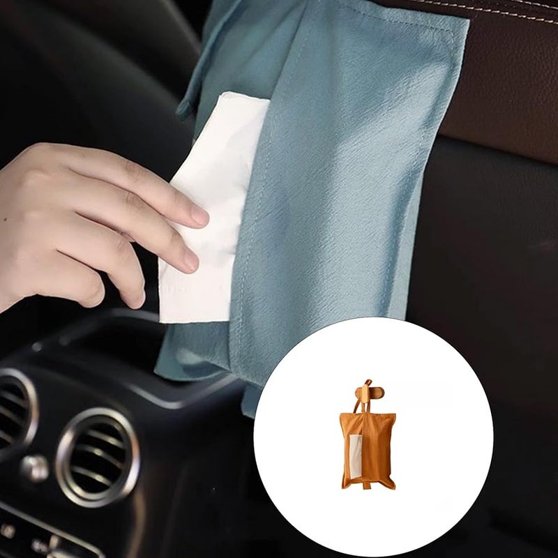 حامل علبة المناديل القطنية المغسول بلون الكراميل المثبت على الحائط منظّم التخزين متعدد الوظائف - Image 2