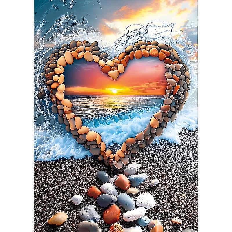 MINIWAN Romantic Heart Shaped Pebble Beach Sunset 1000 Piece Jigsaw Puzzle for Adults Ocean Wave Stone Heart Jigsaw Puzzle Romantic Valentine Gift for Nature Lover Couples 275x197 Inch - Image 3