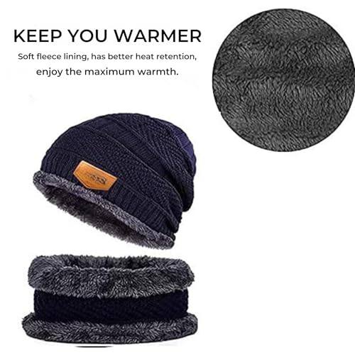 Handcuffs Winter Cap with Neck Scarf – Thermal Beanie with Neck Warmer for Men & Women Thick And Fluffy Woolen Cap for Cold Weather, Ski, Outdoor Activities (Black) - Image 2