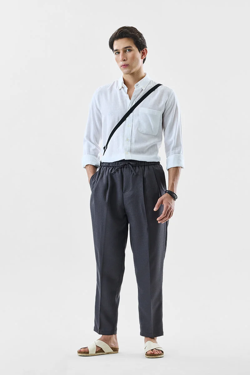 سنيتش Charcoal Grey Textured Regular Fit Casual Trousers