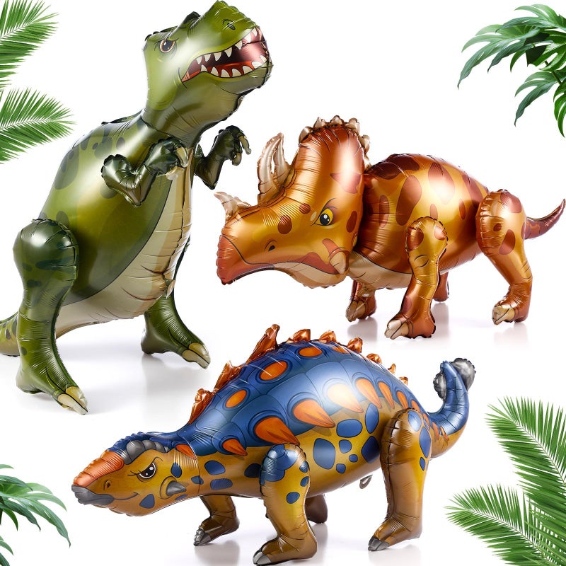 KASTWAVE 4D Dinosaur Balloon 3 Pcs Giant Dino Foil Balloons Inflatable Self Standing Aluminum Dinosaur Balloons for Kids Adults Jungle Dino Theme Party Baby Shower Birthday Party Decor Gifts - Image 1