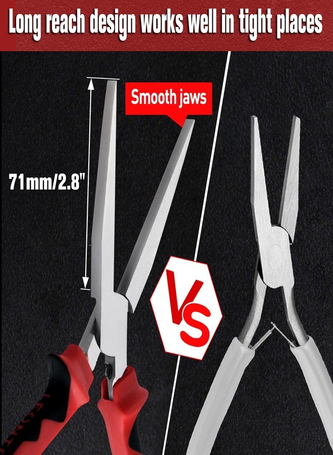 LEONTOOL 7 Inches Long Flat Nose Pliers Smooth Jaw Duckbill Pliers Spring Loaded Extra Long Nose Pliers Flat Pliers Jewelry Pliers for Jewelry Making Wire Bending Wrapping Straightening, TPR Handle - Image 2