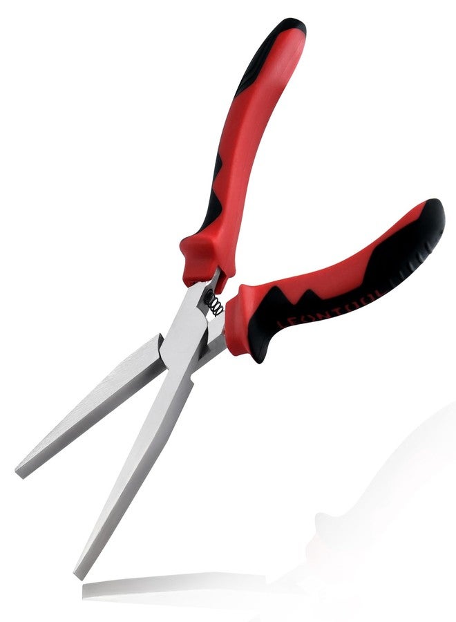 LEONTOOL 7 Inches Long Flat Nose Pliers Smooth Jaw Duckbill Pliers Spring Loaded Extra Long Nose Pliers Flat Pliers Jewelry Pliers for Jewelry Making Wire Bending Wrapping Straightening, TPR Handle - Image 1