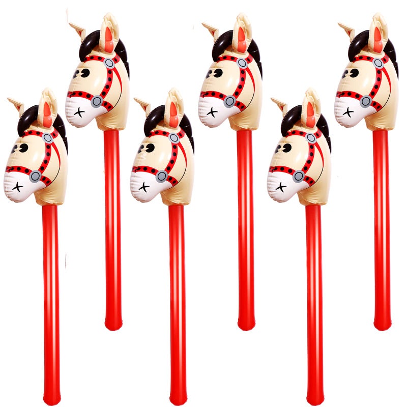 Yiphates 6 Pcs 40 Inch Brown Inflatable Stick Horse Colorful Horse Head Stick Balloon Horse Birthday Party Supplies Pony Stick for Christmas Horse Themed Party Decorations Costume Stick - Image 2