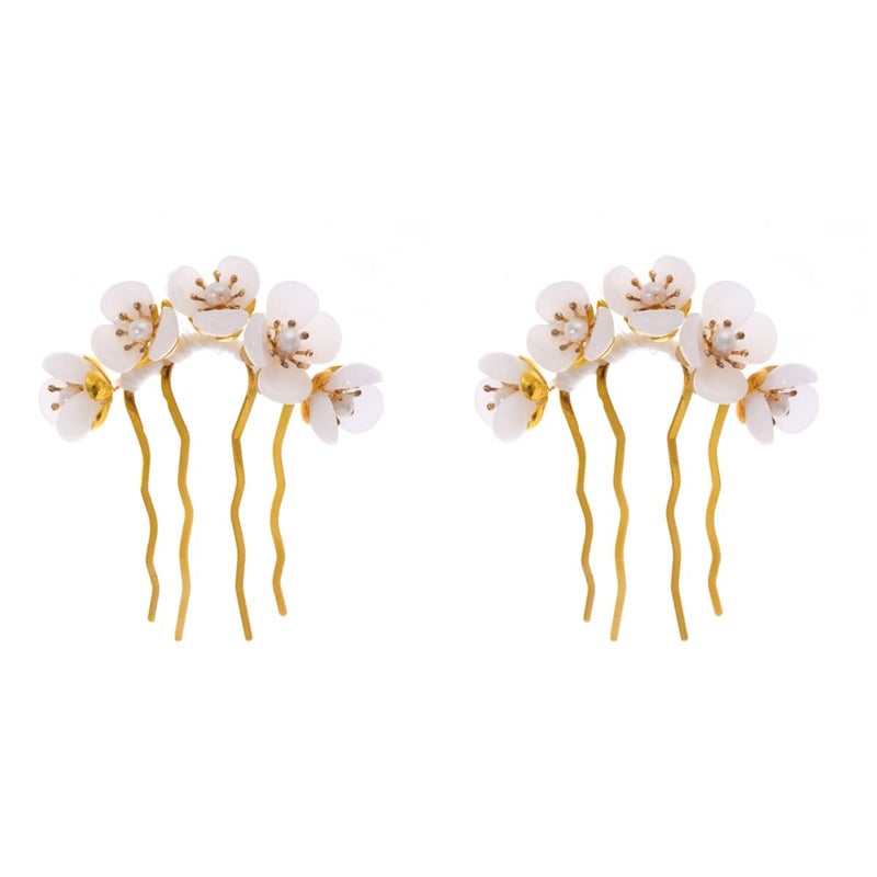Beaupretty 2 Pieces Jade Flower Hair Women Girls Hair Stick Chinese Retro Chignon Pin Hair Chopsticks Hair Styling AccessoriesWhite