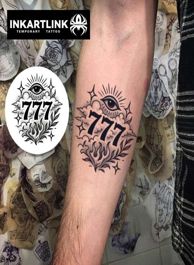 INKARTLINK Temporary Tattoos for Adult, 777 Fake Tattoos That Look Real and Last Long, All-Seeing Eye Waterproof Realistic - Image 3