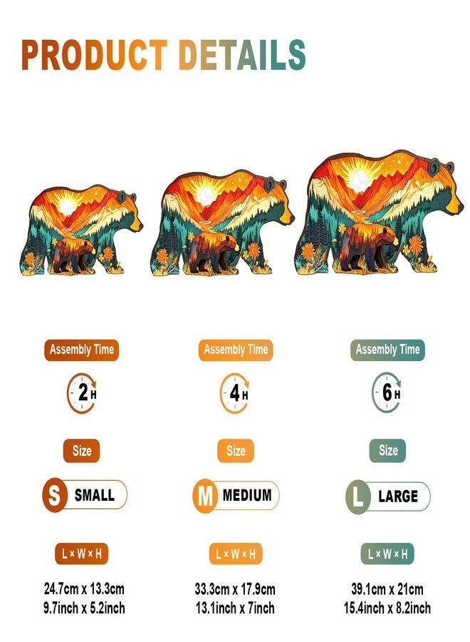 DOCRAGI Wooden Puzzles for Adults - Forest Bears Wooden Jigsaw Puzzle - Unique Animal Shaped Wood Puzzles Adult - Christmas Birthday Gifts for Adults/Friends/Family - 80pcs 9.7 * 5.2in - Image 3