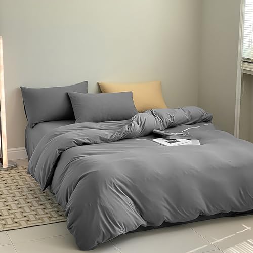 Cottonight Grey Comforter Sets Queen Dark Grey Comforter Queen Size Men Women Charcoal Grey Quilts Blanket Modern Solid Smoke Gray Bedding Comforter Set for Men Boys Adults - Image 2