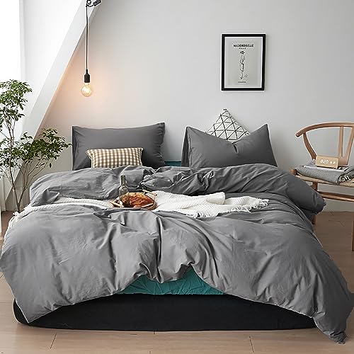 Cottonight Grey Comforter Sets Queen Dark Grey Comforter Queen Size Men Women Charcoal Grey Quilts Blanket Modern Solid Smoke Gray Bedding Comforter Set for Men Boys Adults - Image 1