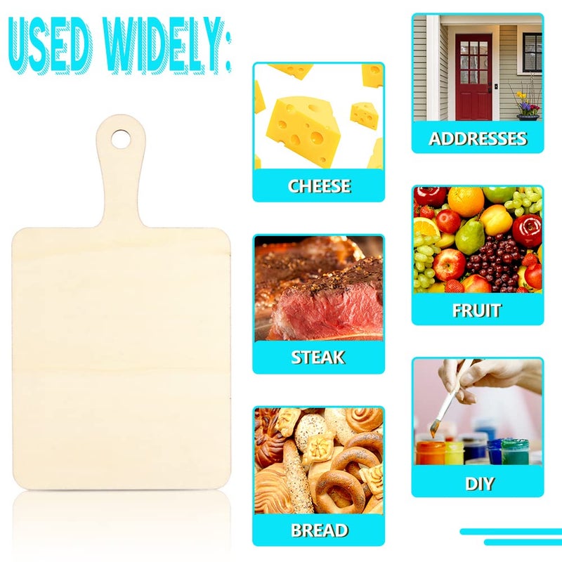 Vmiapxo 16 Pack Unfinished Wood Cutting Board Craft with Handle, Wooden Paddle Cheese Bread Board Set Chopping Board Serving Tray for Craft DIY Christmas Home Kitchen Cooking Decor (9.4" x 5.5") - Image 4