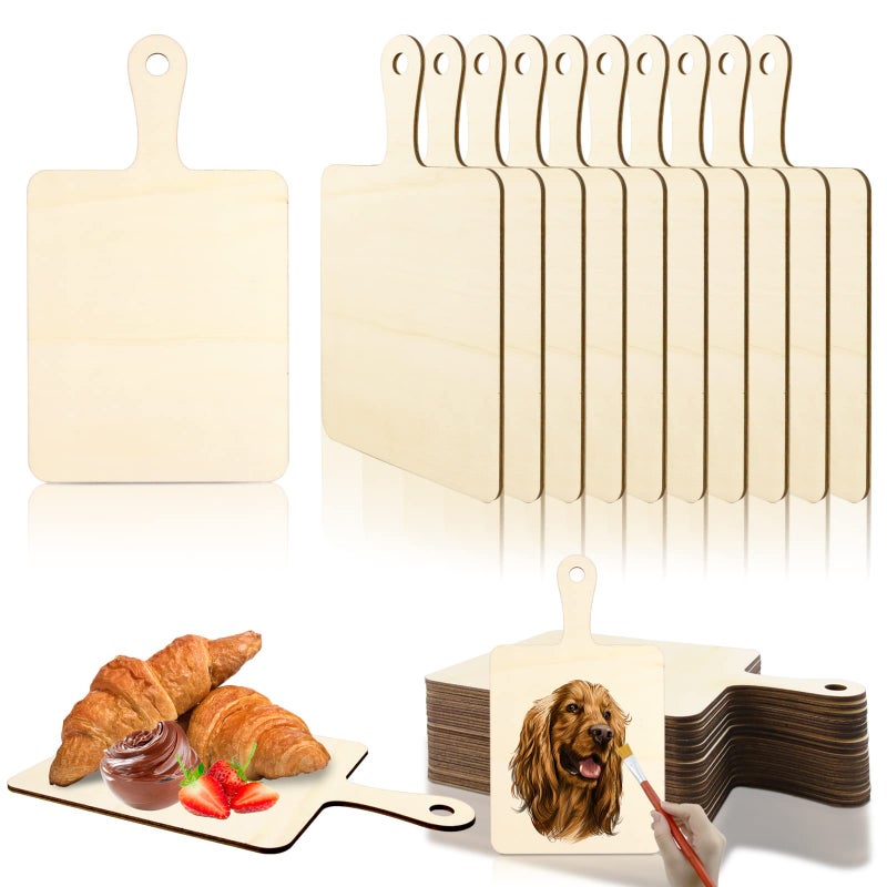 Vmiapxo 16 Pack Unfinished Wood Cutting Board Craft with Handle, Wooden Paddle Cheese Bread Board Set Chopping Board Serving Tray for Craft DIY Christmas Home Kitchen Cooking Decor (9.4" x 5.5") - Image 1