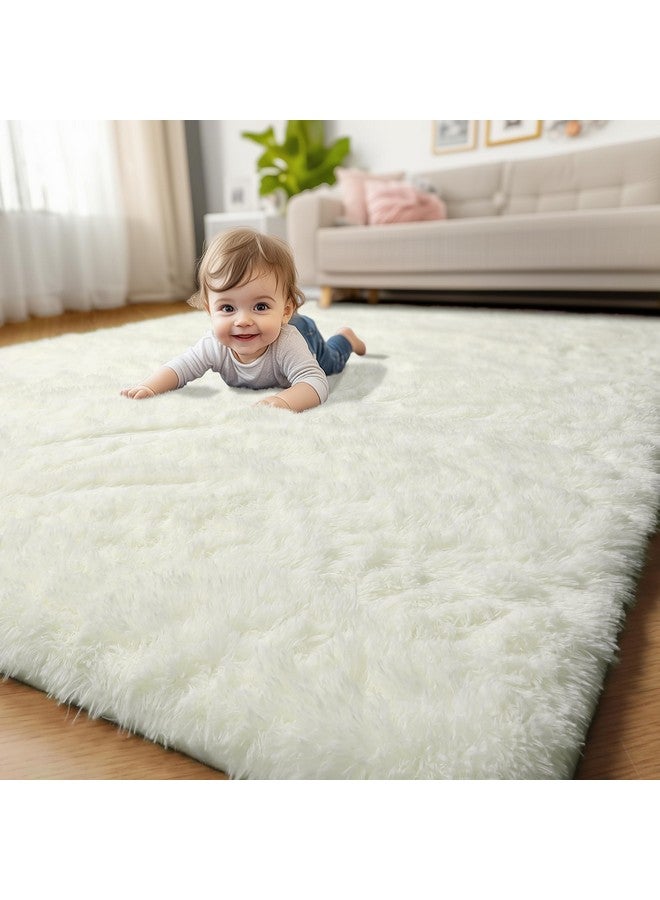 Amdrebio Ivory White Rugs for Bedroom Living Room, Soft Indoor Modern Area Rug 4x6 for Kids Room, Cute Fluffy Thick Fuzzy Carpet for Nursery Dorm, Home Decor, Furry Cream Rugs for Baby Teen Girls Boys - Image 1