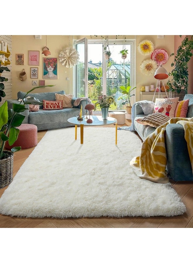 Amdrebio Ivory White Rugs for Bedroom Living Room, Soft Indoor Modern Area Rug 4x6 for Kids Room, Cute Fluffy Thick Fuzzy Carpet for Nursery Dorm, Home Decor, Furry Cream Rugs for Baby Teen Girls Boys - Image 4
