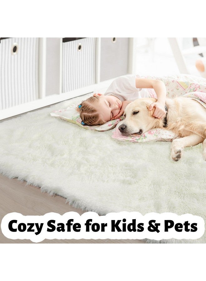 Amdrebio Ivory White Rugs for Bedroom Living Room, Soft Indoor Modern Area Rug 4x6 for Kids Room, Cute Fluffy Thick Fuzzy Carpet for Nursery Dorm, Home Decor, Furry Cream Rugs for Baby Teen Girls Boys - Image 2