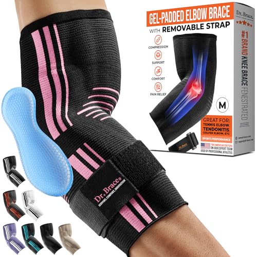 DR. BRACE DR BRACE Elite Elbow Brace Support Breathable Elbow Compression Sleeve with Gel Pad for Golfers Tennis Elbow Tendonitis Treatment Pain Relief 2024 BlackPink Medium - Image 1