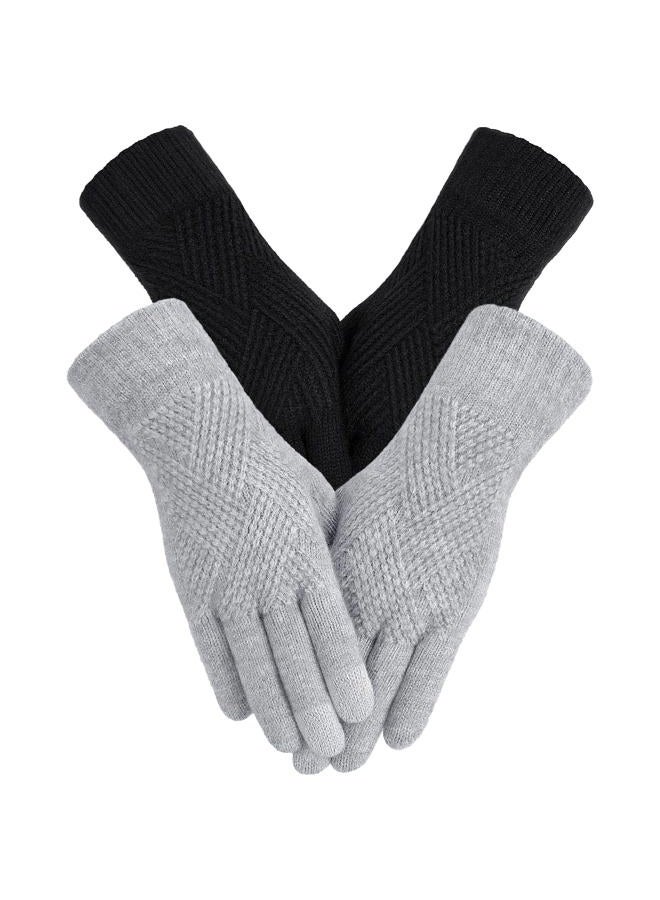 Tavaleu Womens Winter Gloves - Gloves for Women Cold Weather, Warm Touch Screen Fleece Lined Glove, Elastic Cuff Knit Glove, Black & Grey, 9.1" (length), 3.5" (palm width) - Image 1