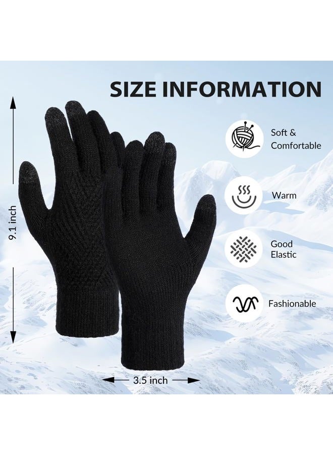 Tavaleu Womens Winter Gloves - Gloves for Women Cold Weather, Warm Touch Screen Fleece Lined Glove, Elastic Cuff Knit Glove, Black & Grey, 9.1" (length), 3.5" (palm width) - Image 4