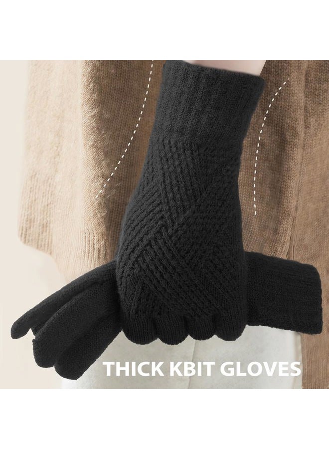 Tavaleu Womens Winter Gloves - Gloves for Women Cold Weather, Warm Touch Screen Fleece Lined Glove, Elastic Cuff Knit Glove, Black & Grey, 9.1" (length), 3.5" (palm width) - Image 3