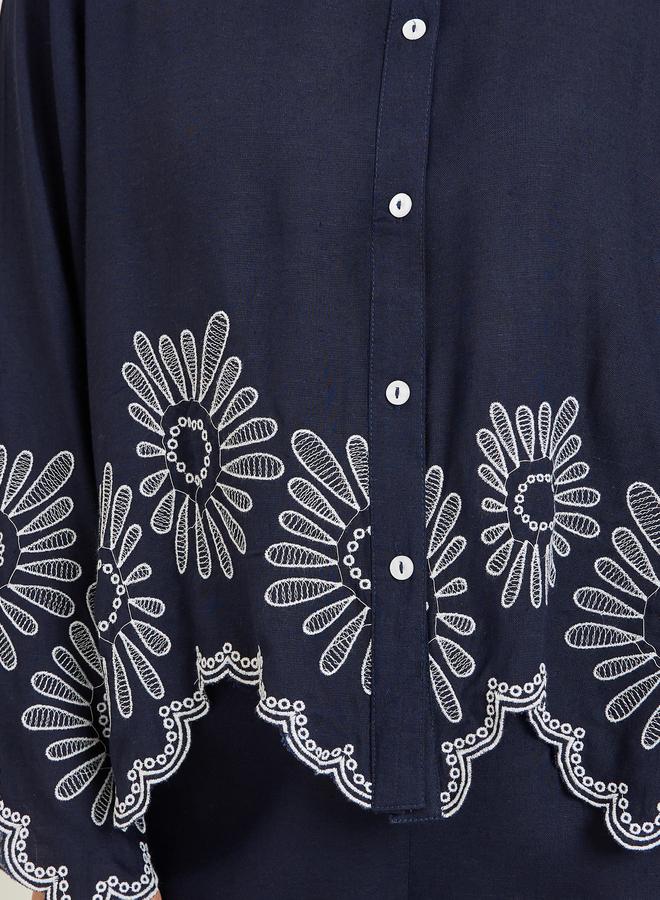 Styli Women Navy Blue Cropped Shirt with Crochet Detail - Image 4