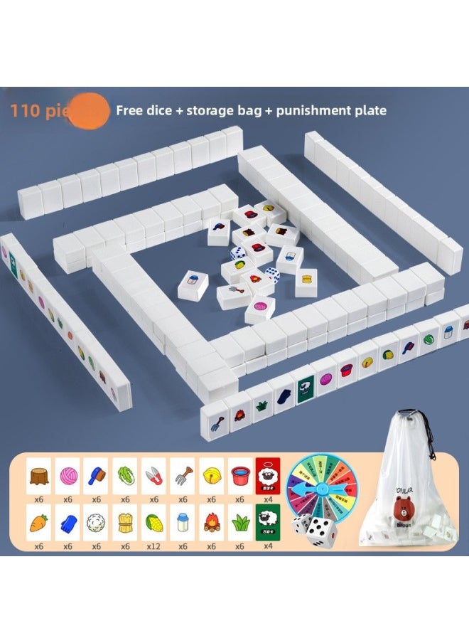 Generic - Sheep A Sheep Table Game Card Full Set Of Mahjong Children's Parent-child Interactive Toys Suit Party Boys Sets-Color:110 White Pairs + Dice + Storage Bag + Punishment Plate - Image 1