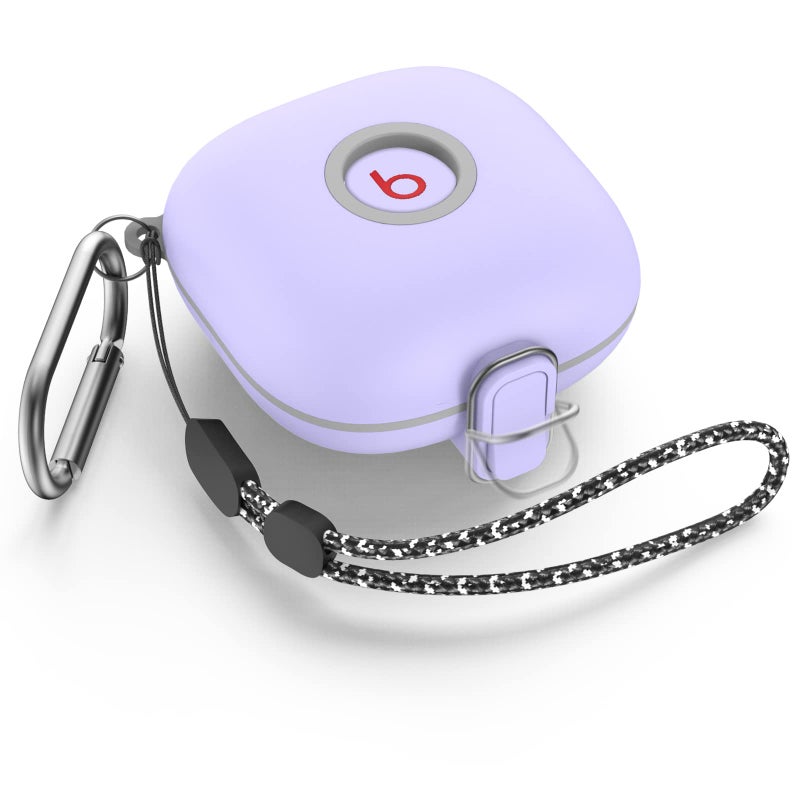 WOFRO [Upgrade Secure Lock] Case for Beats Fit Pro 2021, WOFRO Shock-Absorbing Protective Cover TPU Hard Shell with Anti-Lost Lanyard/Keychain[One-Click Pop] (Purple) - Image 1