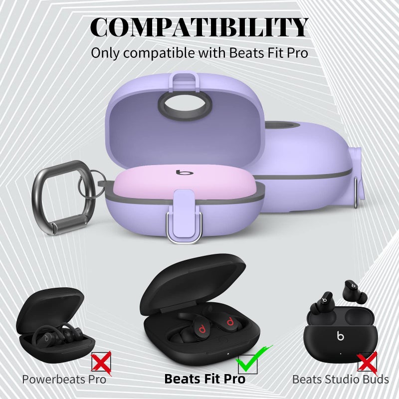 WOFRO [Upgrade Secure Lock] Case for Beats Fit Pro 2021, WOFRO Shock-Absorbing Protective Cover TPU Hard Shell with Anti-Lost Lanyard/Keychain[One-Click Pop] (Purple) - Image 2