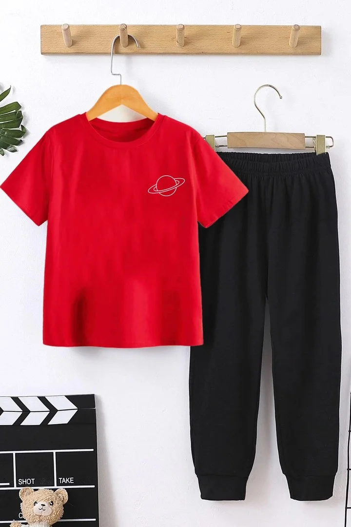 ONLYTRENDWEAR Kids Saturn Bottom - Top Tracksuit Set 7-8 Years Old Red