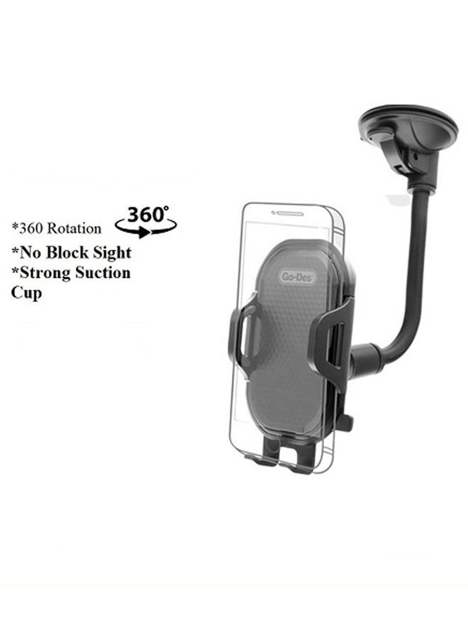 GO-DES Flexible Arm Windshield Car Holder GD-HD651 Car PhoneHolder Rotating 360 Degree Long Arm Black - Image 2