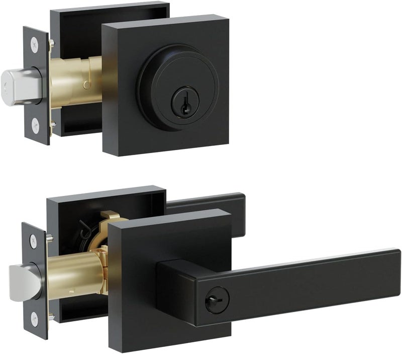 HIDALIFE Front Door Lock Set,Keyed Alike Heavy Duty Exterior Door Lock Set,Entry Door Handle and Single Cylinder Deadbolt Combo for Office and Home Security, Reversible for Right and Left Side, Matte Black - Image 1