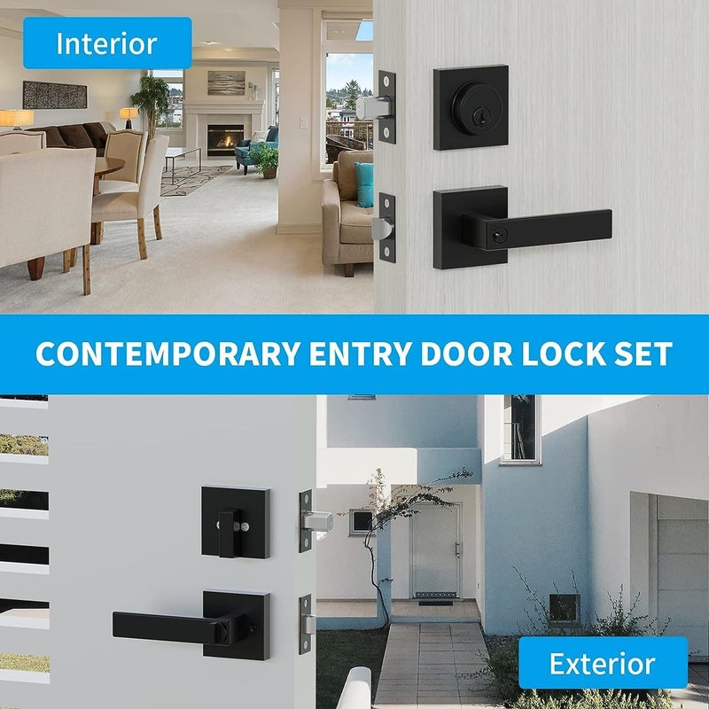HIDALIFE Front Door Lock Set,Keyed Alike Heavy Duty Exterior Door Lock Set,Entry Door Handle and Single Cylinder Deadbolt Combo for Office and Home Security, Reversible for Right and Left Side, Matte Black - Image 2