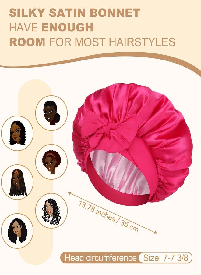 AWAYTR Satin Bonnet for Women Silk Bonnets for Sleeping Curly Hair Bonnet with Elastic Tie Band Reversible Double Layer Sleep Cap Hair Wrap (Rose Red + Pink) - Image 3