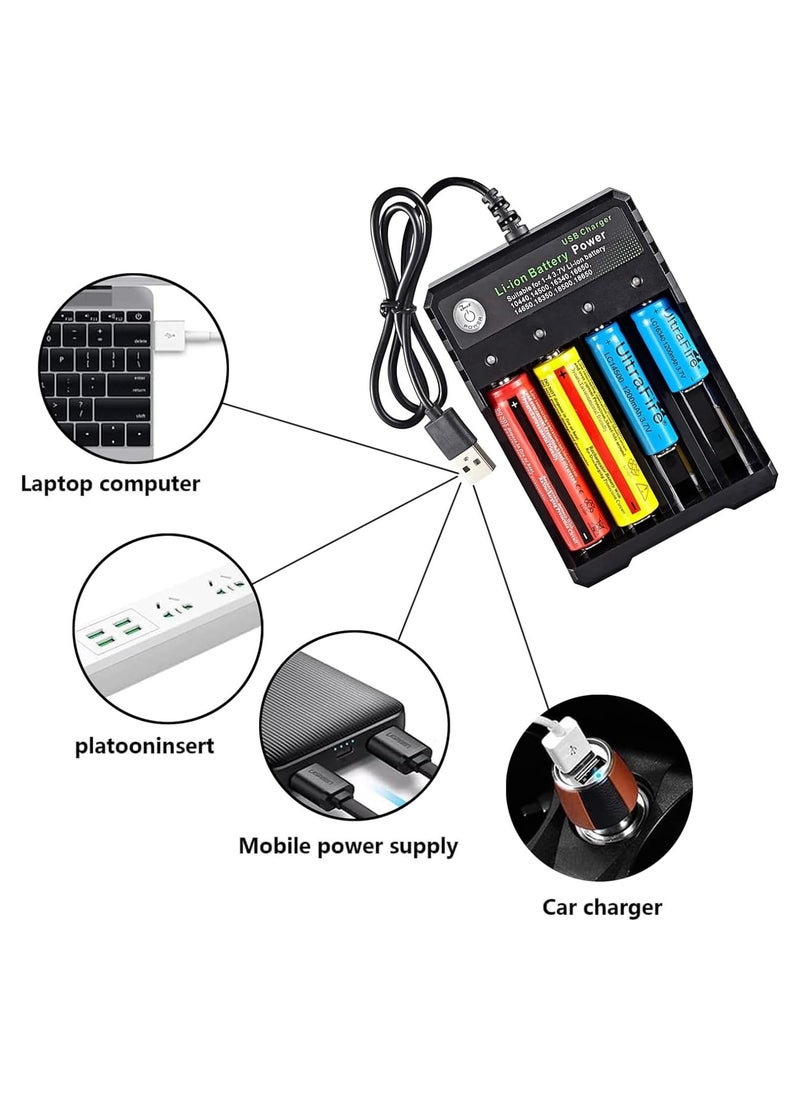 SYOSI - 18650 Battery Charger 4 Slot, Battery Charger for 18650 Rechargeable Batteries, Universal Smart LED Display, 18650 Charger, UK Lithium Battery Charger, 3.7V with Micro USB 18350 14500 (No Battery) - Image 1